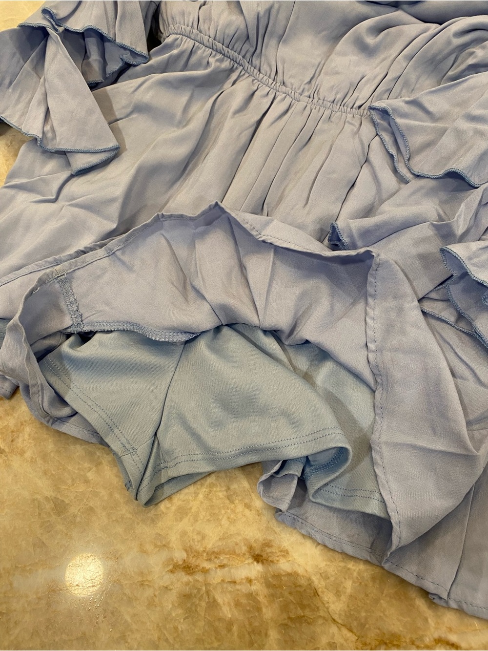 Altar'd State Light Blue Off-the-Shoulder Ruffle Sleeve Mini romper dress - Picture 4 of 6